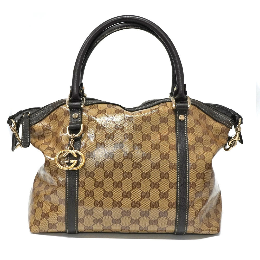 Gucci GG Crystal Dome Handbag canvas leather trim - Picture 1 of 11